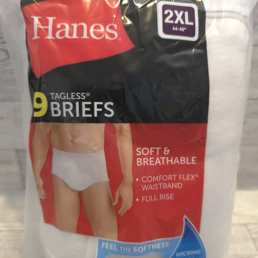 Hanes Brief Underwear 9-Pack Men's White Cotton Comfort Flex Waistband 44-46 2XL
